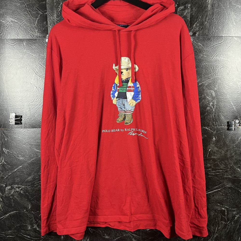 Polo Ralph Lauren Men's Red Cowboy Polo Bear Jersey Shirt XL -Flaws
